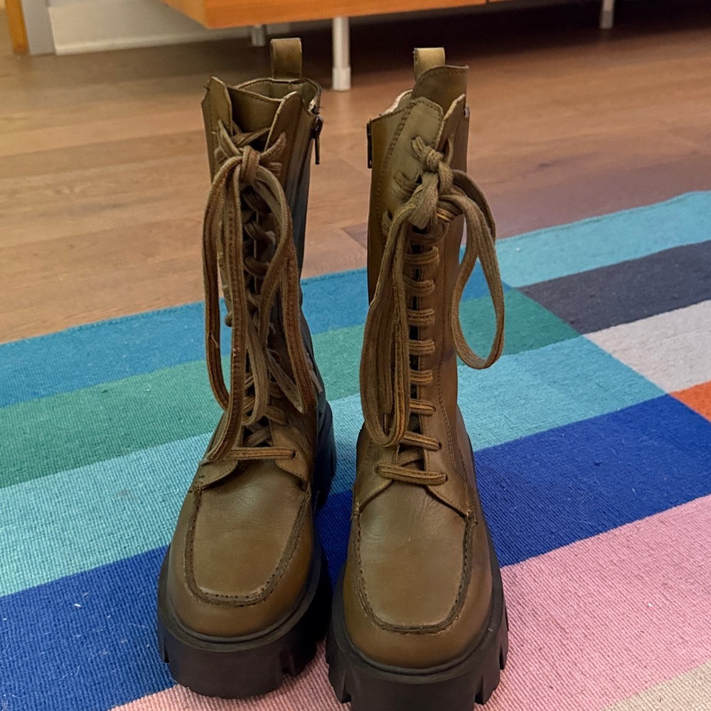 Free People Lace-Up Combat Boots Sz 6. Olive - Picture 4 of 6